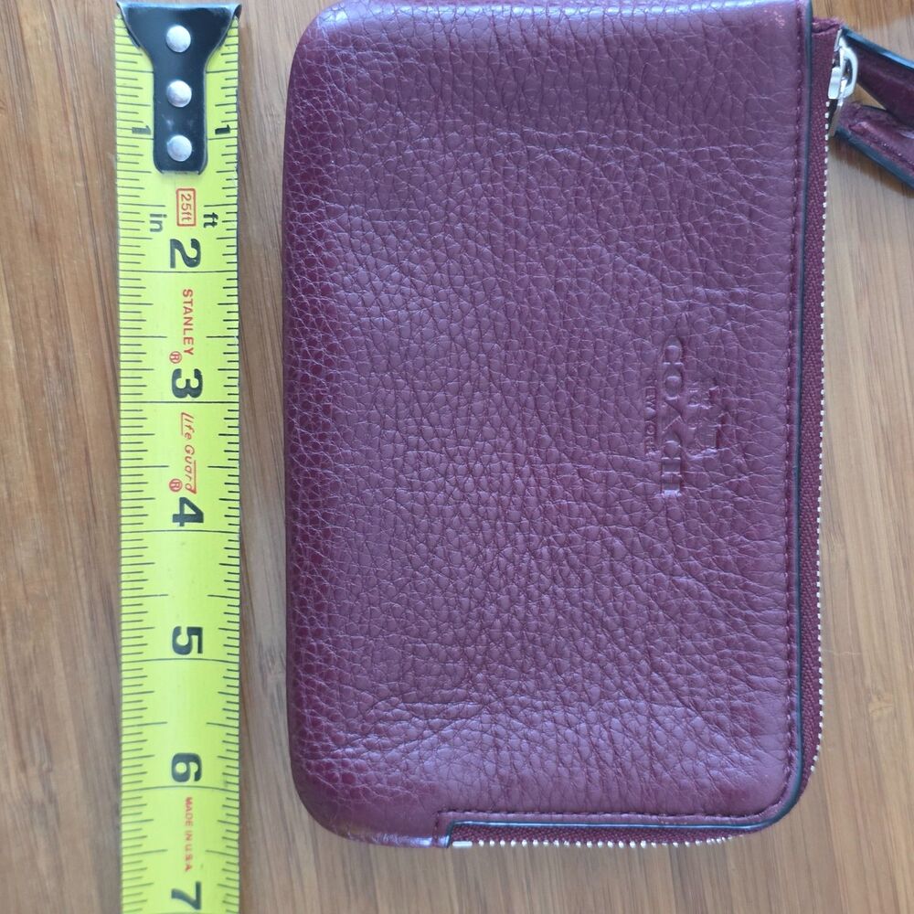 Coach Wristlet Wallet Double Corner Zip Maroon Red Leather Pouch Card Slots - Picture 11 of 11
